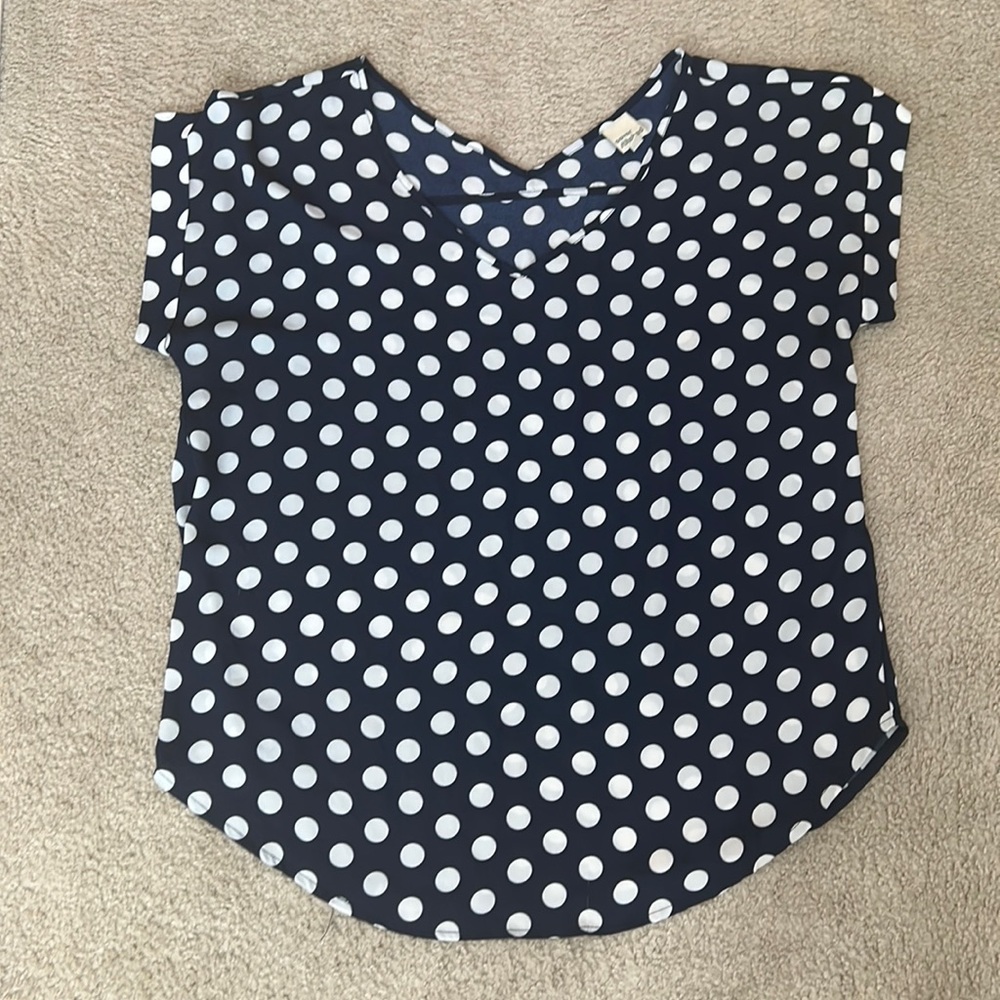 Coverstitched Women’s Navy Blue Polka Dot Casual Blouse
